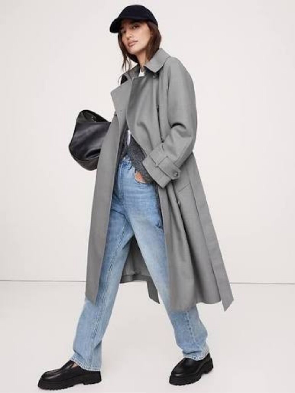 NWT Banana Republic Water Repellant Italian Wool Grey Trench Coat Large New!